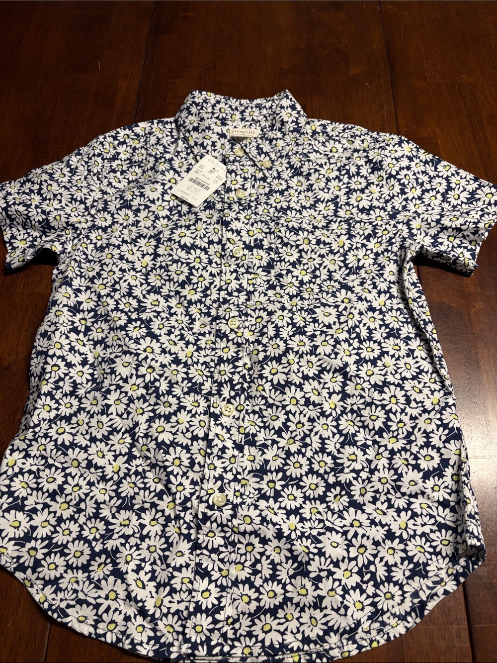 NWT! Crewcuts Navy Short-Sleeve Daisy Print Button-Down Shirt